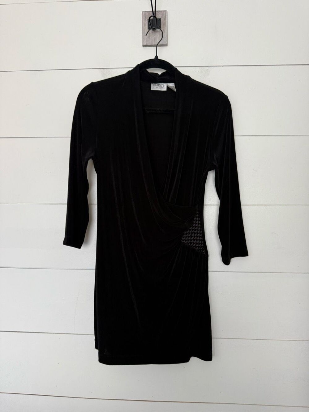 Chico’s Women’s 0 Black Travelers Faux Wrap Top